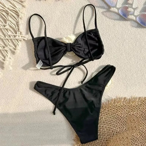 Floral Bandeau Thong Bikini Set