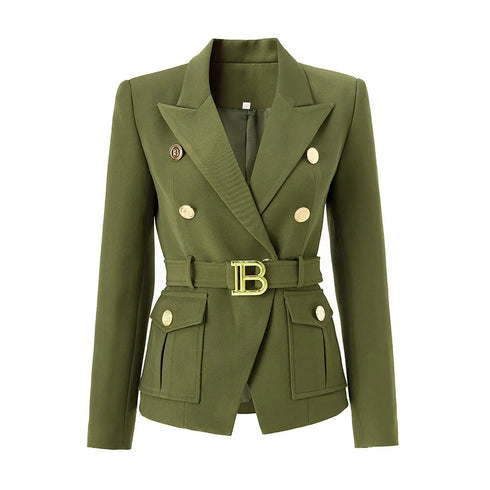 Classic Double Breasted Women's Blazer with Belt