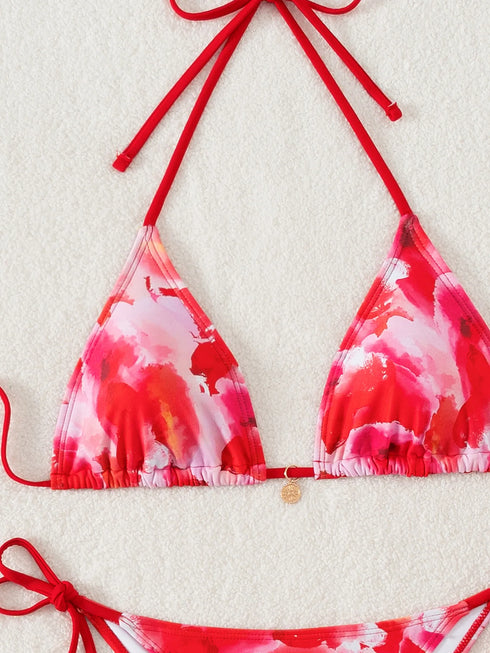 Floral Print Triangle Bikini Set with Brazilian Bottoms