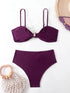 High Waist Bandeau Bikini Set in Purple