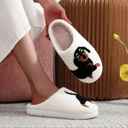 Dachshund Embroidery Furry Cotton Slippers