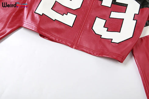 Weird Puss Faux Leather Varsity Jacket for Women