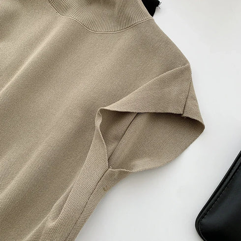 Solid Stand-up Collar Knitted Blouse Vest