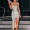Silver Sequined Deep V-neck Bodycon Dress