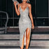 Silver Sequined Deep V-neck Bodycon Dress