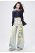 Trendy Y2K Vintage Wide Leg Jeans with Artistic Print