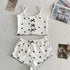 Heart Print Women's Pyjama Set with Frill Trim
