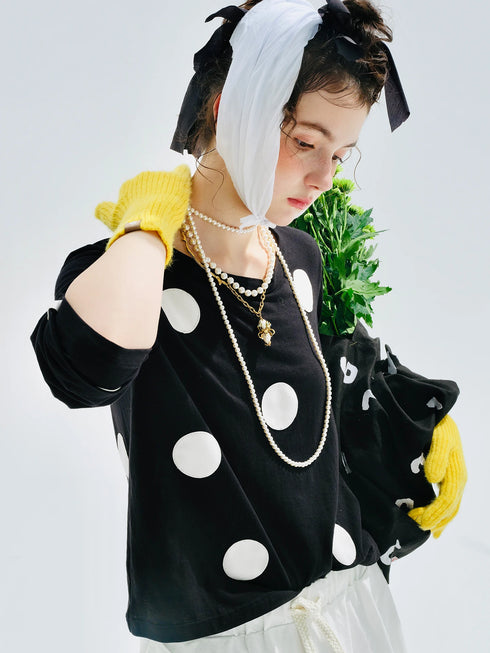 Imakokoni Polka Dot Long Sleeve Casual T-Shirt