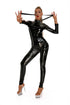 Black Shiny PU Latex Bodysuit with Zip Detail