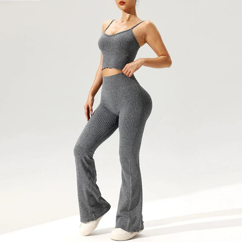 Seamless Flared Pants & Ribbed Tank Top Set