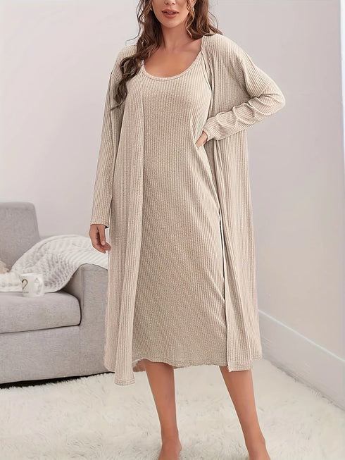 Khaki Plus Size Woven Casual Set for Women