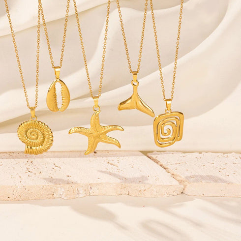 Stainless Steel Textured Starfish Pendant Necklace