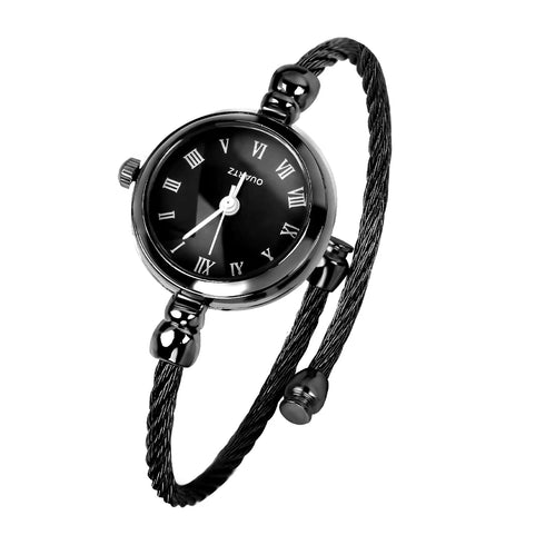 Luxury Silver Bangle Bracelet with Quartz Watch