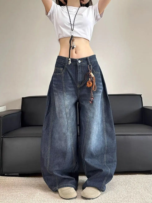 Chic Embroidered Patchwork Loose Fit Jeans for Women