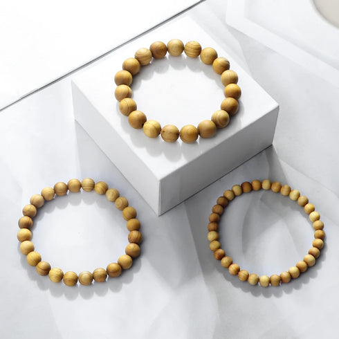 High Quality Cliff Cypress Wooden Beads Bracelets for Meditation and Yoga 10mm Handmade Stretch Jewelry