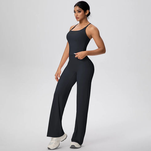 Backless Yoga Set with Wide Leg Pants