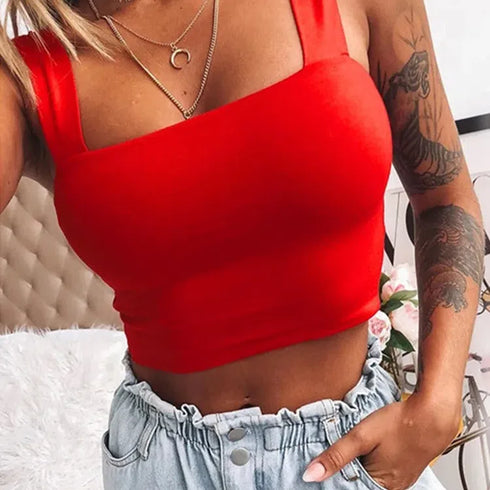 Square Neck Sleeveless Summer Crop Top Off Shoulder Cami