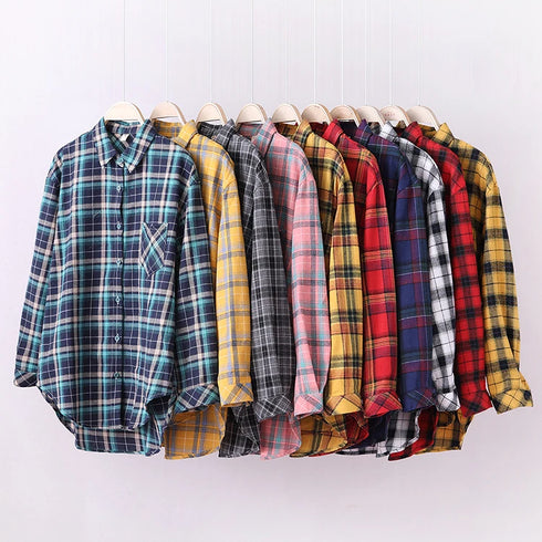 Plaid Flannel Shirt for Women - Casual Long Sleeve Top