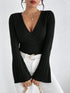 Women's Long-sleeved V-neck Striped Slim Fit Top