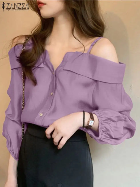 ZANZEA Off Shoulder Pleated Blouse for Women