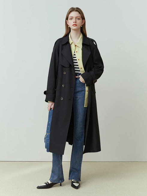Classic Double-Breasted Mid-Length Trench Coat for Women