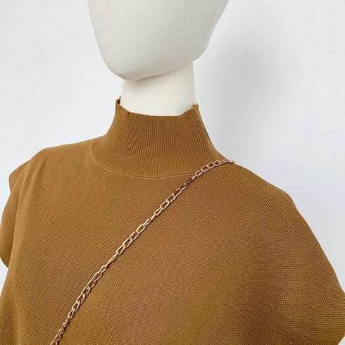 Solid Stand-up Collar Knitted Blouse Vest