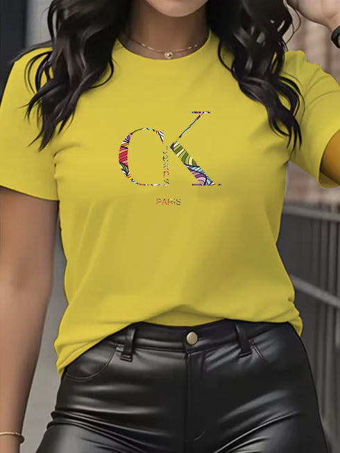 Y2K Cartoon Letter Print Crew Neck T-Shirt for Women