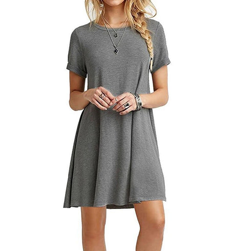 Women Casual Short Sleeve T Shirt Dress Vintage O Neck Mini Dress Elegant Streetwear Sundress for Effortless Style