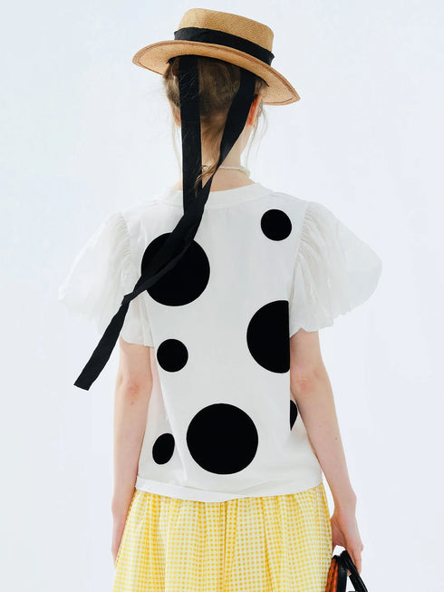 Women's White Polka Dot Puff Sleeve Blouse