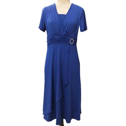 Elegant V Neck Midi Dress with Asymmetric Hem