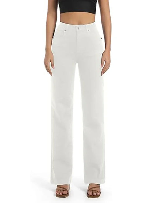 High Waisted White Straight Leg Jeans for Women