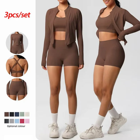 3-Piece Brown Yoga Set for Women