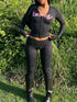 Casual Leopard Print Zip-Up Top and Trousers Set