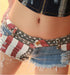 Womens Denim Flag Print Mini Shorts