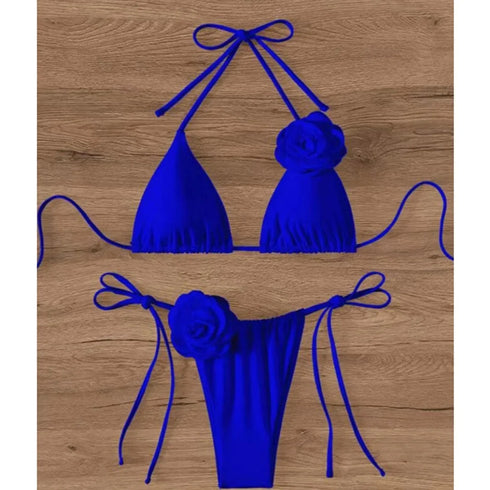 Floral Bandeau Thong Bikini Set for Women