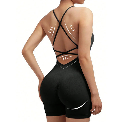 Criss Cross Backless Cami Sports Romper