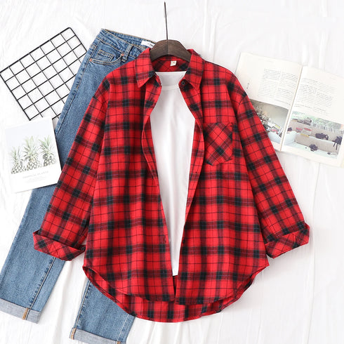 Elegant Women's Plaid Shirt 2025 New Ladies Large Size Casual Loose Lapel Long Sleeve Blouse&Tops Female Lapel Checked Clothing