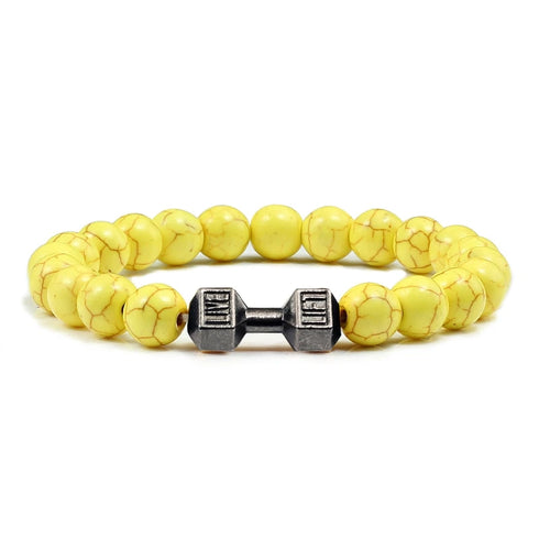Natural Volcanic Stone Bracelet Men Matte Black Lava White Beads Fitness Jewelry