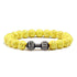 Natural Volcanic Stone Bracelet Men Matte Black Lava White Beads Fitness Jewelry