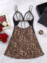 Leopard Print Lace Tie-Up Camisole Nightgown