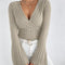Women's Long-sleeved V-neck Striped Slim Fit Top