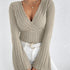 Women's Long-sleeved V-neck Striped Slim Fit Top