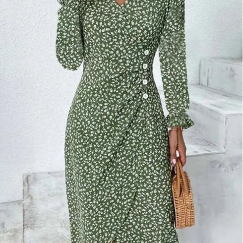 Floral Bodycon Midi Dress with Long Sleeves
