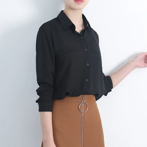Simple Solid Color Loose Women's Chiffon Shirt Tops 2023 New Long Sleeve Casual Elegance Woman Blouses Lady Office Shirt Clothes