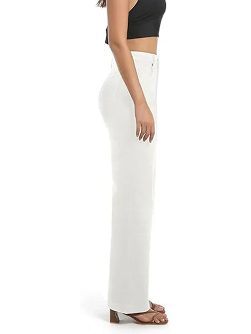 High Waisted White Straight Leg Jeans for Women