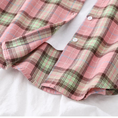 Loose Fit Cotton Plaid Shirt for Women
