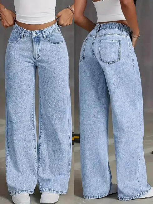 Plus Size Wide Leg Denim Jeans for Women