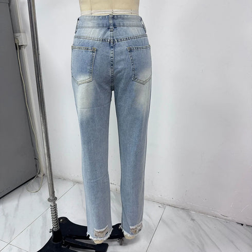 Women's High-Waisted Slim Fit Ripped Jeans