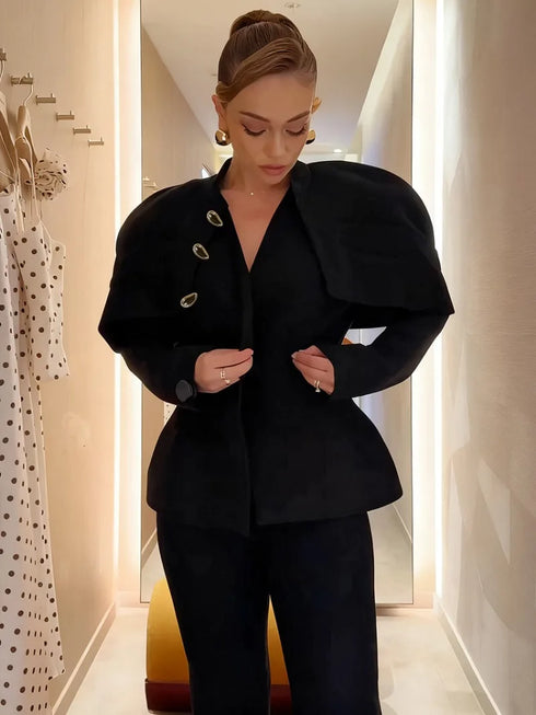 Elegant Black Blazer with Gold Buttons