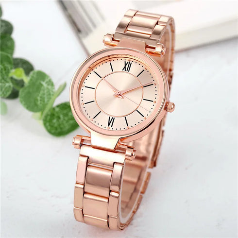 Luxury Rose Gold Stainless Steel Quartz Watch for Women